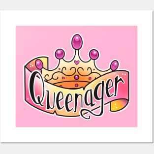 queenager tattoo banner and tiara Posters and Art
